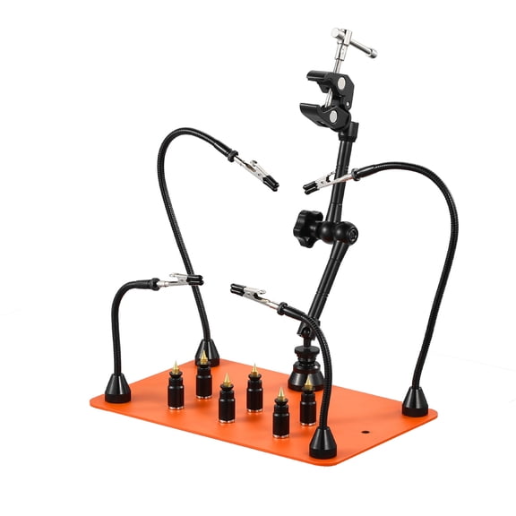 KFFKFF Magnetic Helping Hands Soldering Station with 4 Adjustable Arms, 6 PCB Pillar Holders, 360-Degree Hot Air Gun Mount, and Sturdy Base for Electronics Repair and Craft Projects