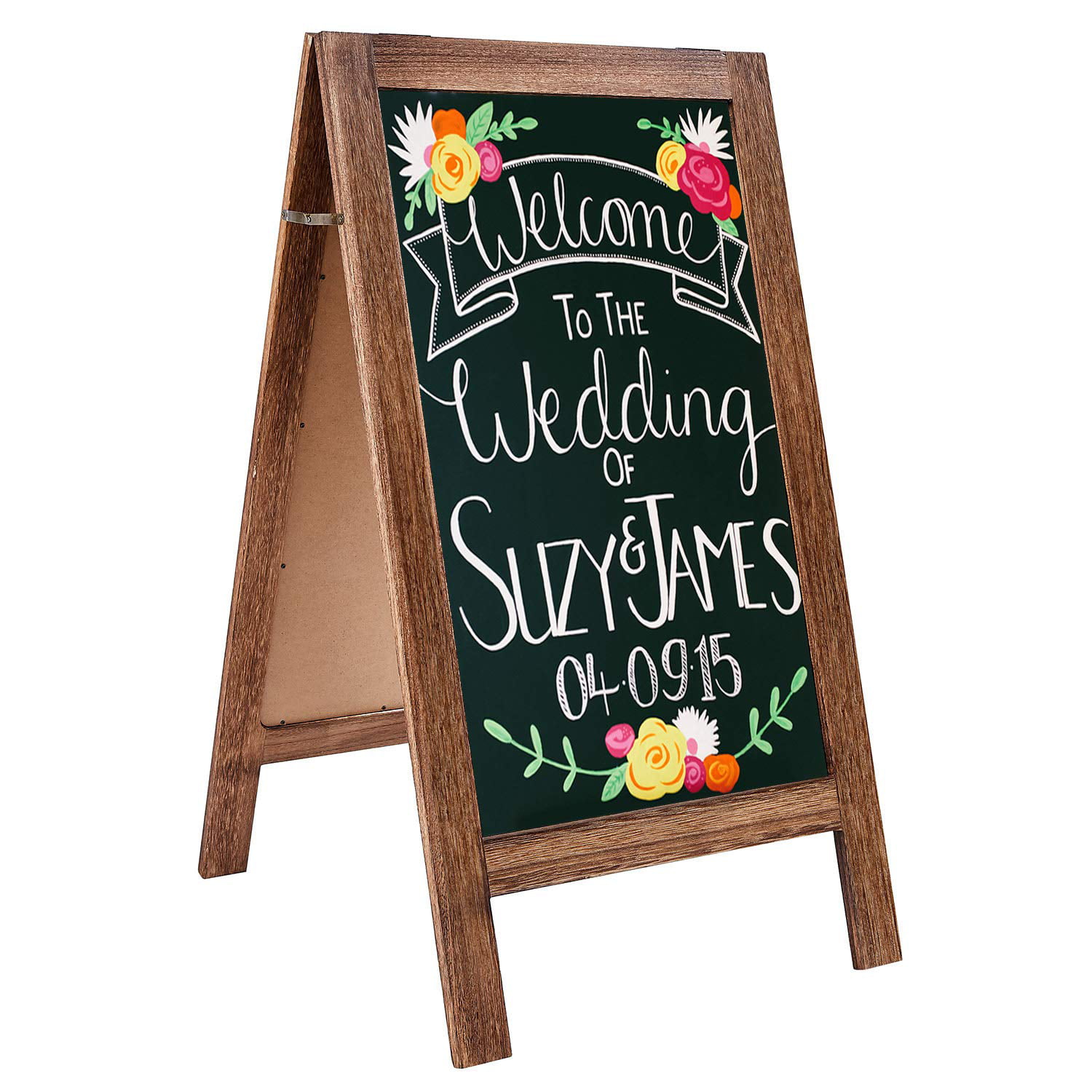 MyGift Tabletop Dual-Sided Chalkboard Sign with Rose Gold-Tone Metal & Wood Stand 