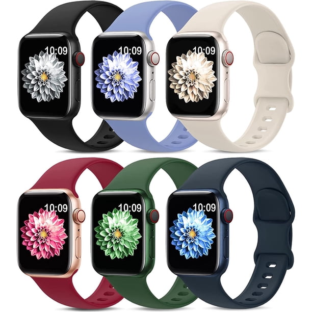 Paquete de 6 correas deportivas compatibles con Apple Watch Band 38 mm, 40 mm, 41 mm, 42 mm, 44 mm, 45 mm, 49 mm, correa de silicona suave impermeable compatible con iWatch Apple Watch Series 9 Ultra