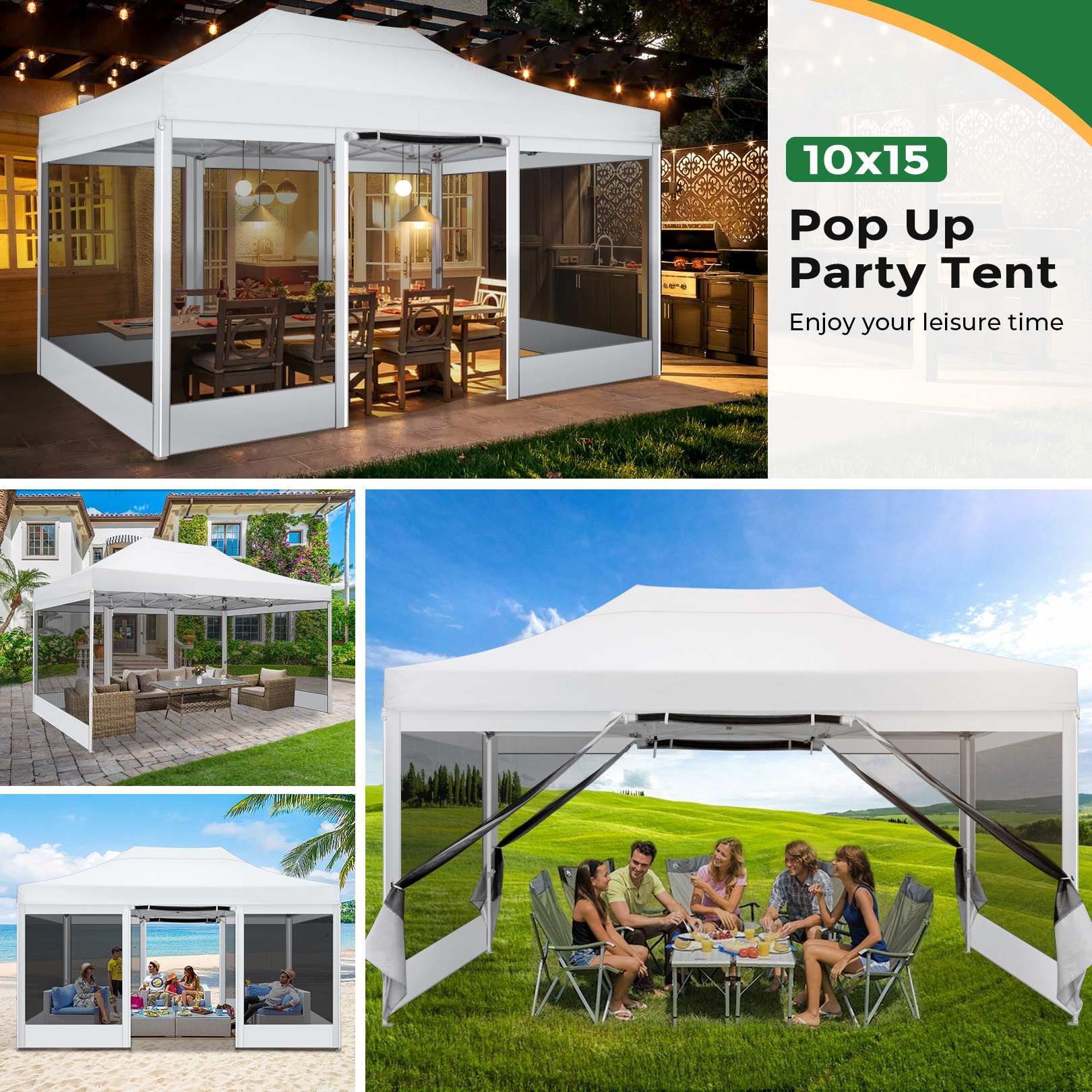 COBIZI 10x15 Heavy Duty Pop-up Canopy with Mosquito Net, Waterproof, UV ...