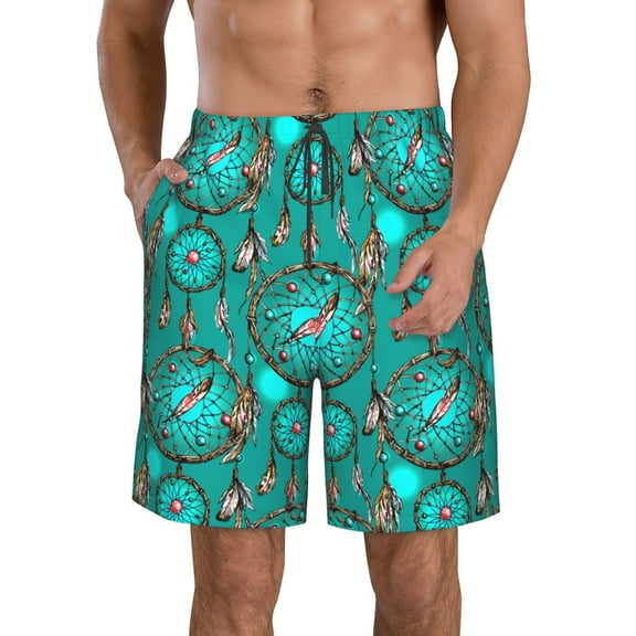 Logiee Boho Dreamcatcher Print Mens Swim Trunks Quick Dry Board Shorts,Breathable Hawaii Beach Shorts Swimwear Bathing Suits-Small
