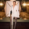 thumbnail image 4 of Solid Color Low-Cut Halter Neck Long Sleeve High Waist Bodycon Dress White M, 4 of 9