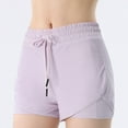 thumbnail image 2 of hopeusnice Women's Fake 2 Piece Yoga Shorts Casual Beach Elastic High Waist Sweat Shorts Drawstring Fashion Summer Solid Color Lounge Shorts Quick Dry Workout Vacation Pants Purple L, 2 of 5