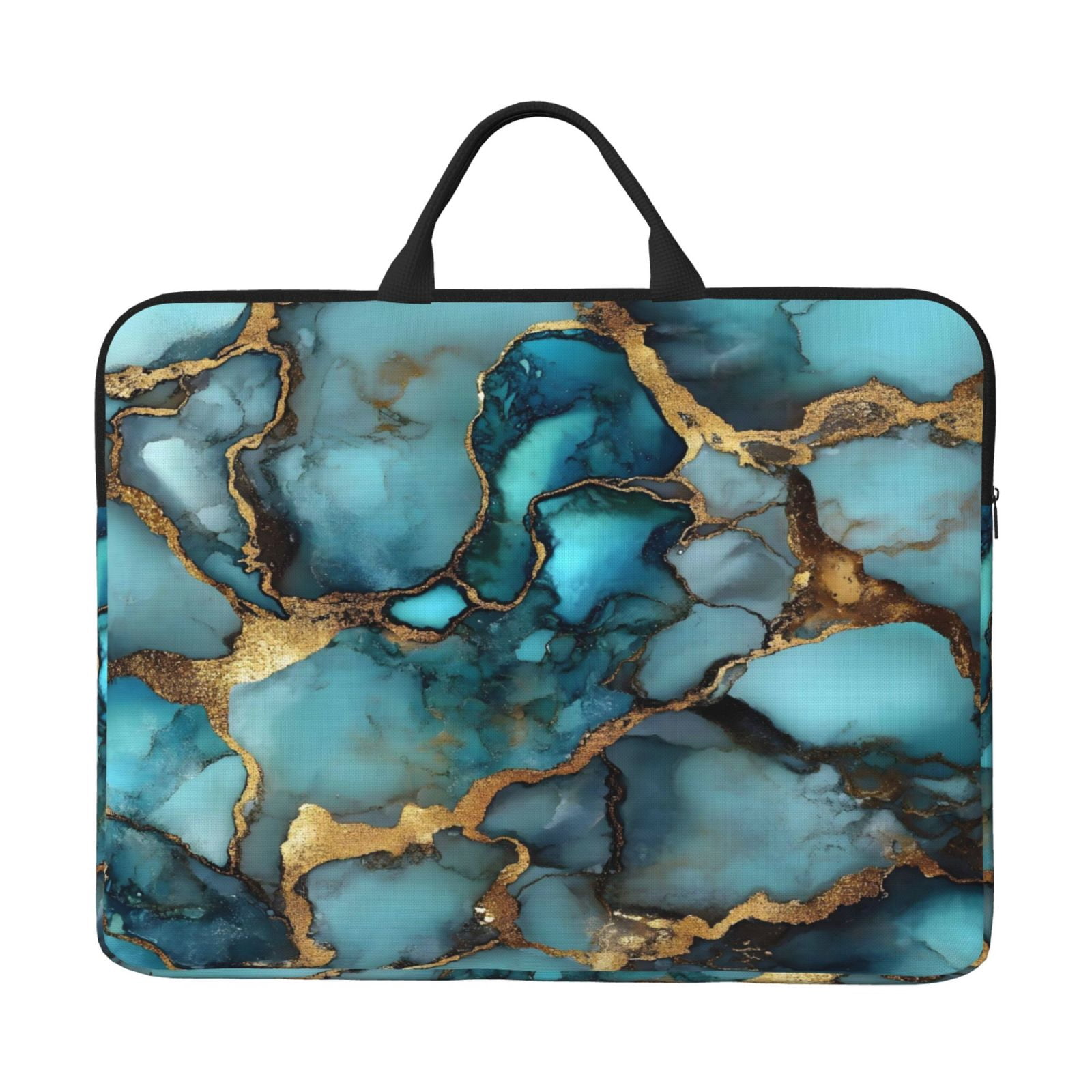 Laptop Sleeve Bag For Women Men 14inch Waterproof Durable Protective Computer Carrying Cover Handle Laptop Case Bag Teal Gold Marble