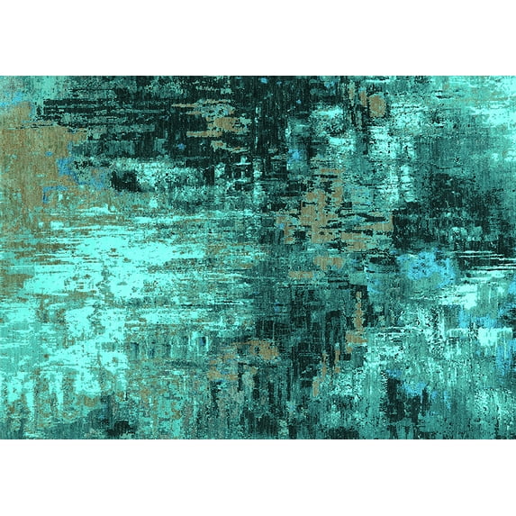 Ahgly Company Machine Washable Indoor Rectangle Oriental Turquoise Blue Industrial Area Rugs, 8' x 12'