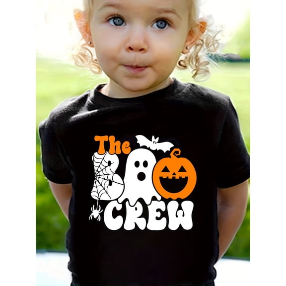 Childrens Wear The Boo Crew Halloween Graphic Tee For Toddlers Cute Funny Holiday Gift Unisex Short Sleeve Cotton Tee