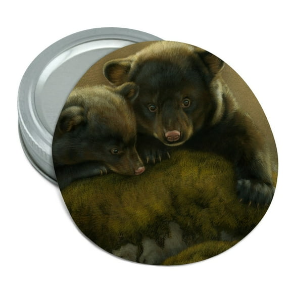 Black Bear Cubs Mossy Rocks Round Rubber Non-Slip Jar Gripper Lid Opener