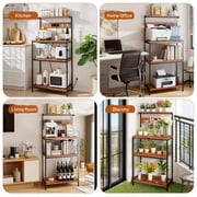 Beddle Kitchen Baker's Rack with Power Outlet, 23 Industrial 4-Tier Storage Shelf, Metal Frame with Rustic Wood Shelves