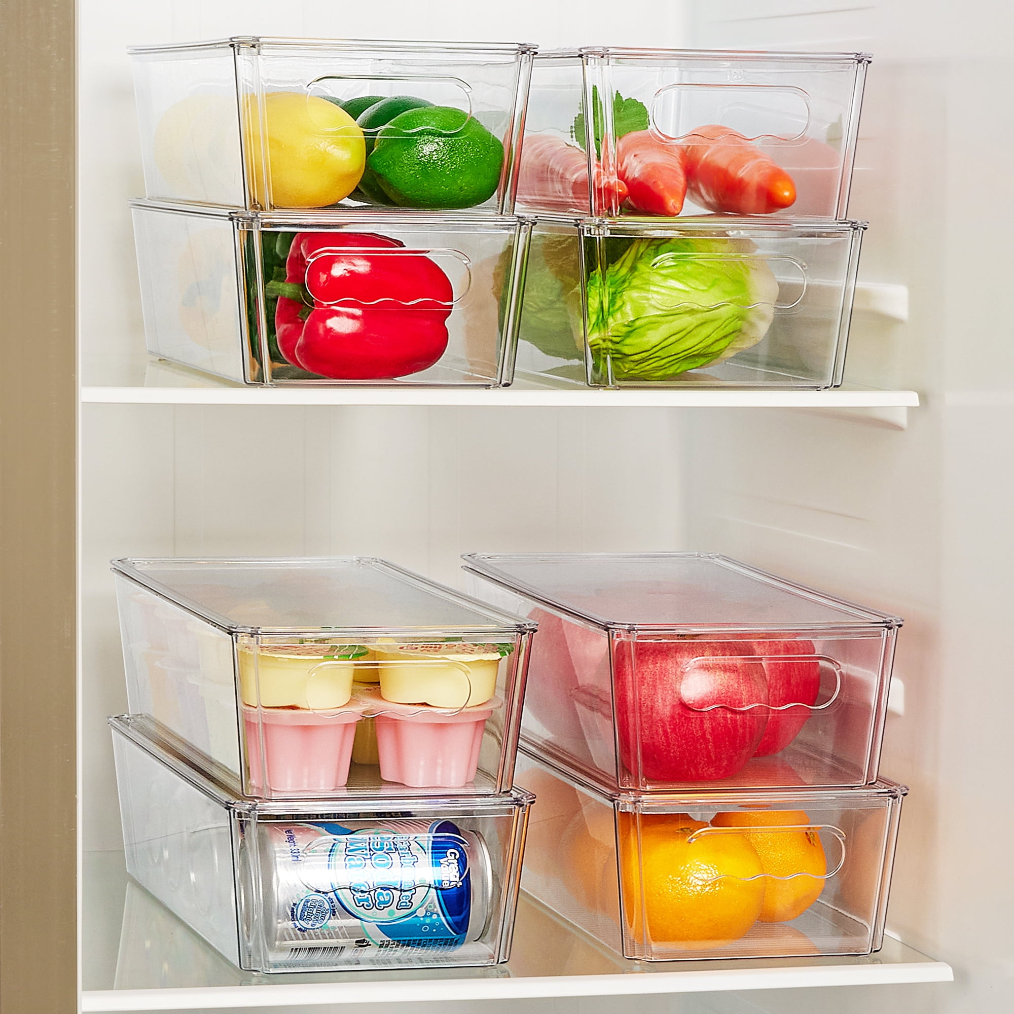Sindcom 6pcs Clear Organizers Bins with Lids, Stackable Plastic Storage Containers with Handles