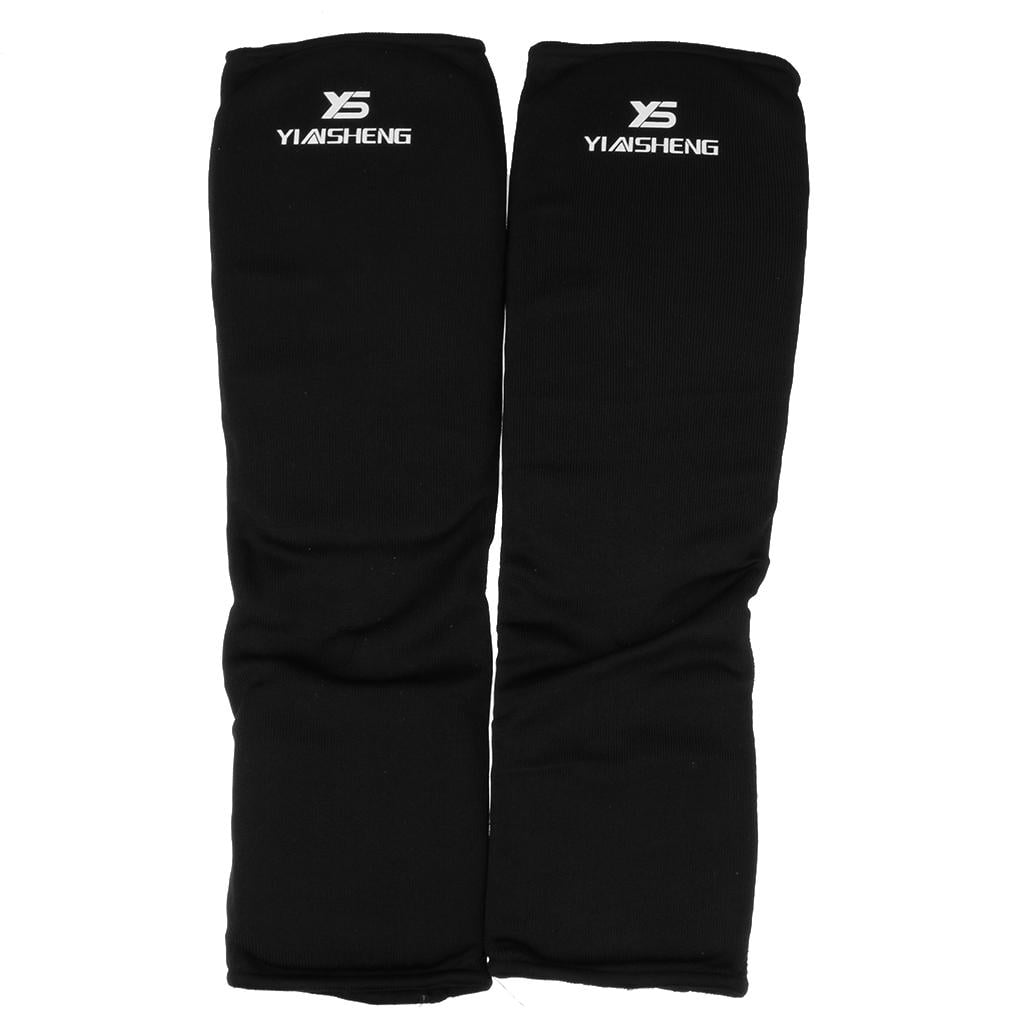 Taekwondo Karate MMA Shin Instep Protector Leg Foot Guard Cloth Pads M Black 