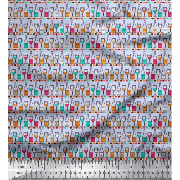 Soimoi Polyester Crepe Fabric Bottle & Wine Glass Bar Printed Craft Fabric by The Yard 52 Inch Wide