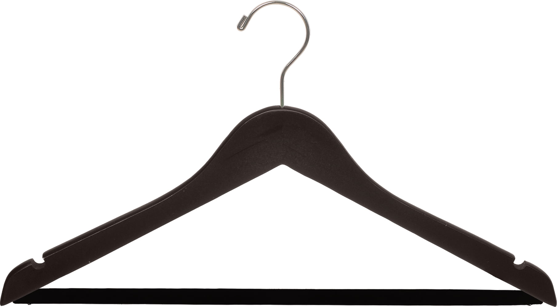 Wood Suit Hanger w/ Velvet Non Slip Bar, Box of 25, 17 Inch Flat Wooden Hangers w/ Espresso Finish & Brushed Chrome Hook & Notches for Shirt Dress or Pants by International Hanger