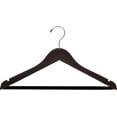 thumbnail image 3 of Wood Suit Hanger w/ Velvet Non Slip Bar, Box of 25, 17 Inch Flat Wooden Hangers w/ Espresso Finish & Brushed Chrome Hook & Notches for Shirt Dress or Pants by International Hanger, 3 of 4