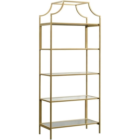 BOWERY HILL Modern Metal 5 Shelf Bookcase in Satin Gold Finish