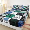 thumbnail image 5 of Manfei Boys Sport King Sheets, Basketball Patchwork Bedding, Navy Green 4 Pieces(1 Flat Sheet, 1 Fitted Sheet and 2 Pillowcases), 5 of 6