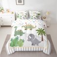 thumbnail image 2 of Homewish Wild Dinosaur 7pcs Bedding Comforter Set,Monstera Leaf Coconut Tree Queen Bedding Sets,Green White Gray Queen Sheet Sets For Boys Kids,Microfiber Bedroom Decor Reversible, 2 of 8