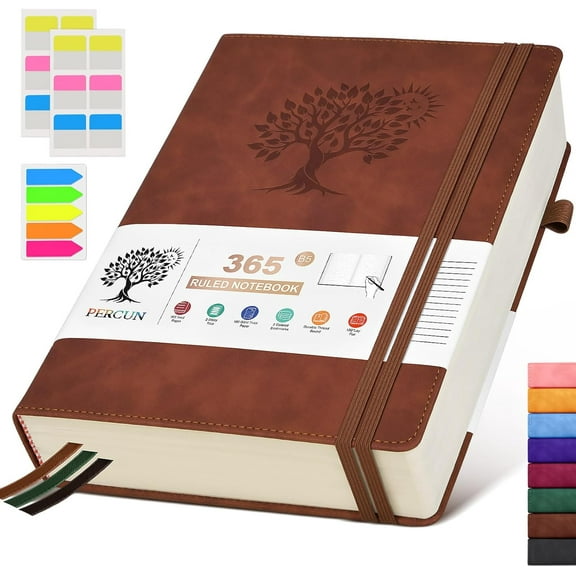 B5 Lined Journal Notebook - 365 Page Large Leather Journals for Writing Women Men，Hardcover Notebook with 100Gsm Thick Pages，Daily Diary for Travel, Work，School，College Ruled (7.6" x 10.3")