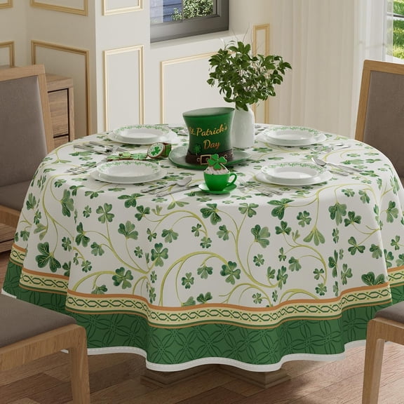 Shamrocks Clovers St. Patricks Day Tablecloth Round Table Cloth Washable Table Covers for Indoor Dining Home Party Decorations 70x70 Inch