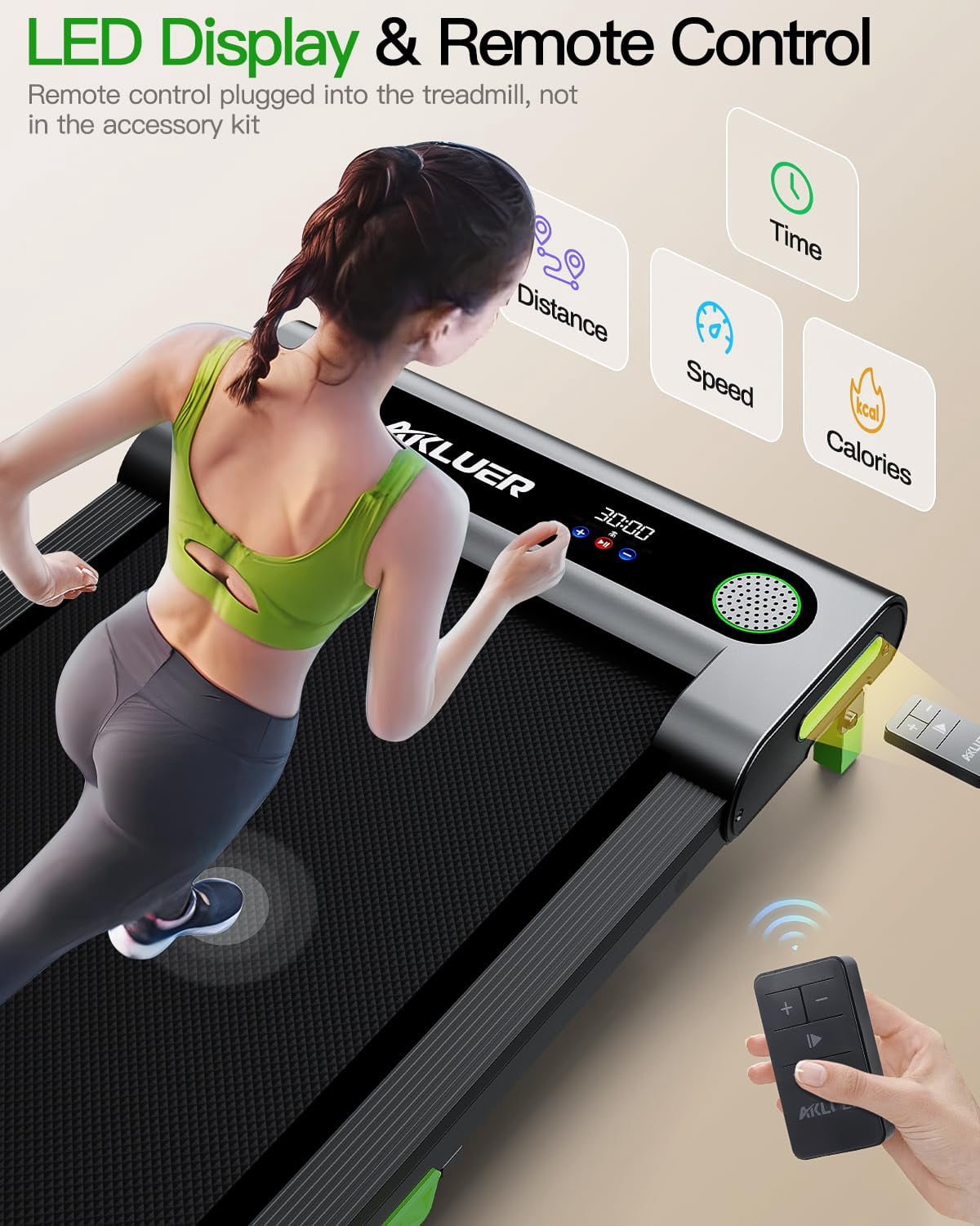 AKLUER Walking Pad Treadmill with Manual Incline, 2.5 HP Under Desk Treadmill for Home, LED Display & Remote Control, 0.6–4 MPH, 330 lbs Capacity