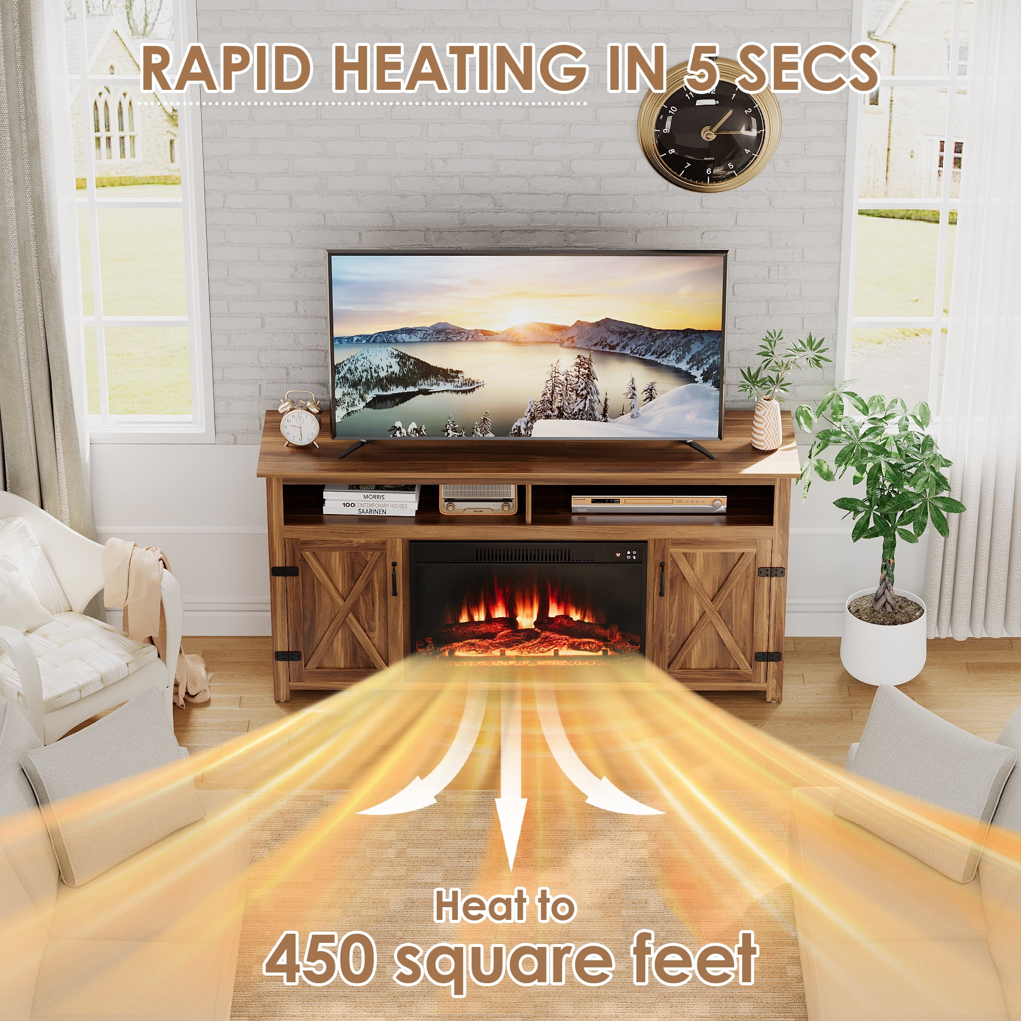 Homall Fireplace TV Stand Farmhouse TV Stand for TVs up to 65 inch with 26" Fireplace Rustic Multimedia Entertainment Center Media Console for Living Room with Barn Doors,Dark Brown