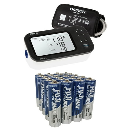 Omron 7 Series Upper Arm Blood Pressure Monitor and EnviroMax AA Extra Heavy-Duty Batteries Kit