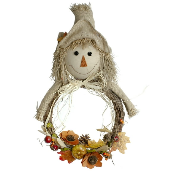 20" Beige and Orange Fall Harvest Scarecrow Wall Decor