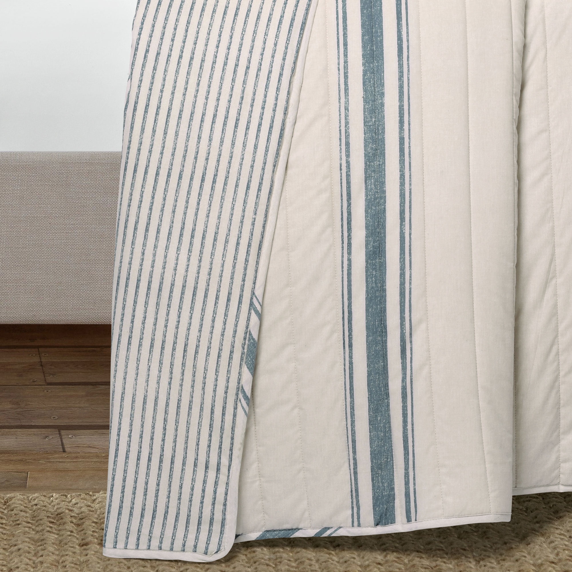 Lush Decor Farmhouse 460 Thread Count Striped 3 Piece Quilt Sets, Full/Queen With Quilt, Pillow Shams