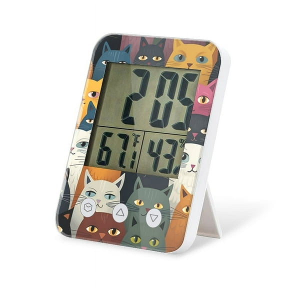 digital hygrometer indoor thermometer with High Accuracy Sensor LCD Display for Kitchen Baby Room Office-Group Of Cats All Different Colors