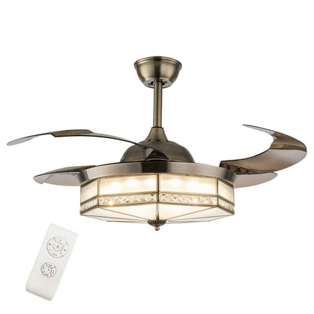 

OUKANING 42 inch LED Celing Fans with Light Classic Retractable Fan Chandelier W/ 3 Speed