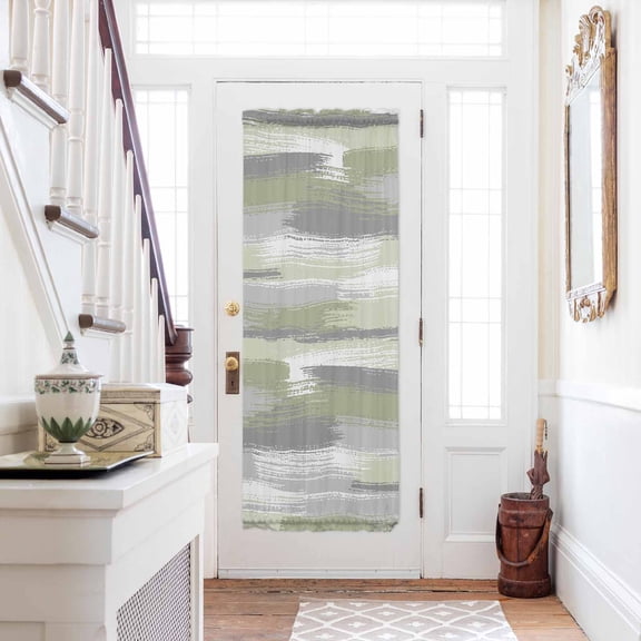Sage Green Door Curtains for Door Window, French Sidelight Front Back Door Curtains With Tieback, Modern Abstract Grey Striped Art Kitchen Rod Pocket Drapes Panel, 25"x72"