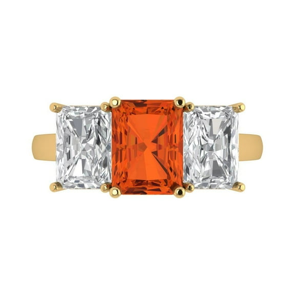 Three-Stone Engagement Ring for Women - 4ct Simulated Red Diamond in 14K Yellow Gold Promise Ring