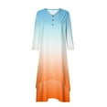 thumbnail image 4 of Funicet Womens Plus Size Boho Dresses Retro Button Dress V Neck 3/4 Sleeve Gradient Bohemian Maxi Dresses Irregular Hem Wrap Evening Dresses, 4 of 5