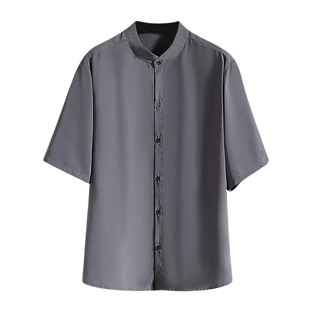 DPTALR Chemise Homme à Manches Courtes en Soie Glacée de Couleur Unie avec un Col Revers Chemise à Manches Courtes à Manches Courtes Col Rond Top/chemise