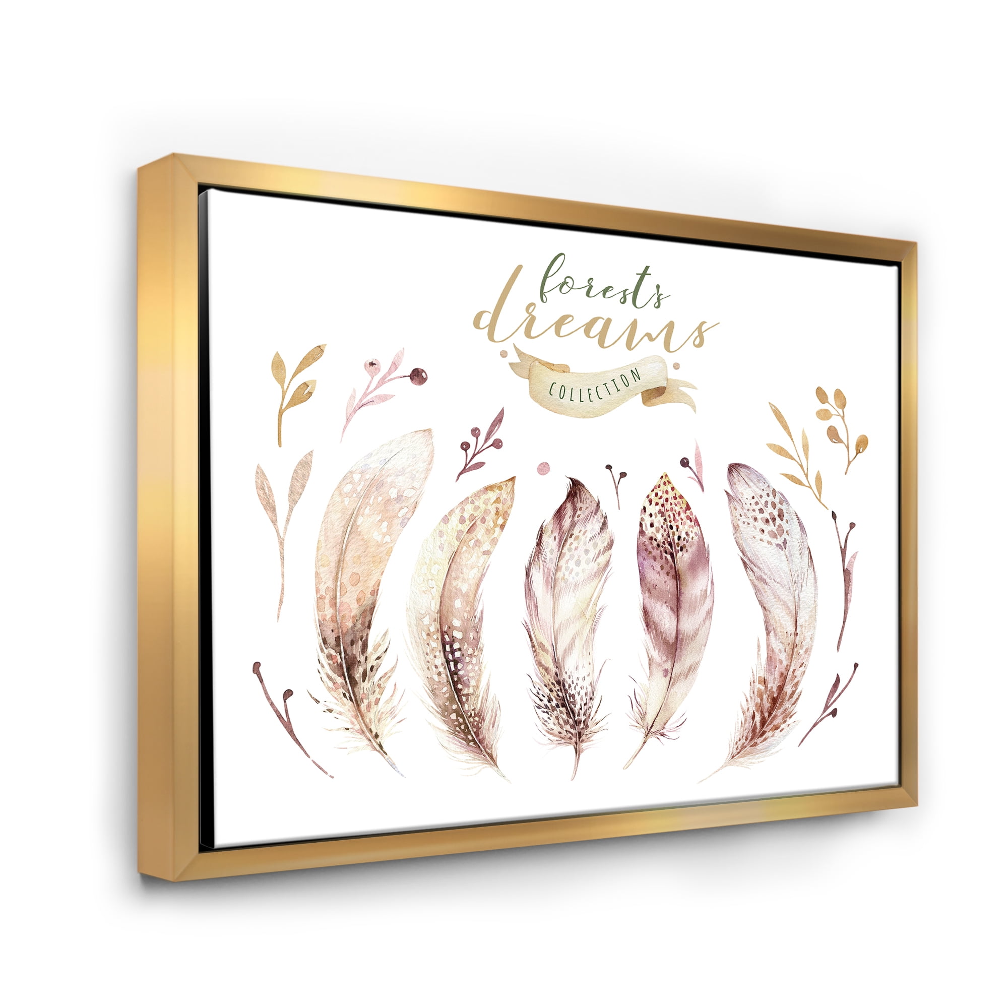 Designart 'Vital Feathers In Ethnic Boho Style' Bohemian & Eclectic Framed Canvas Wall Art Print