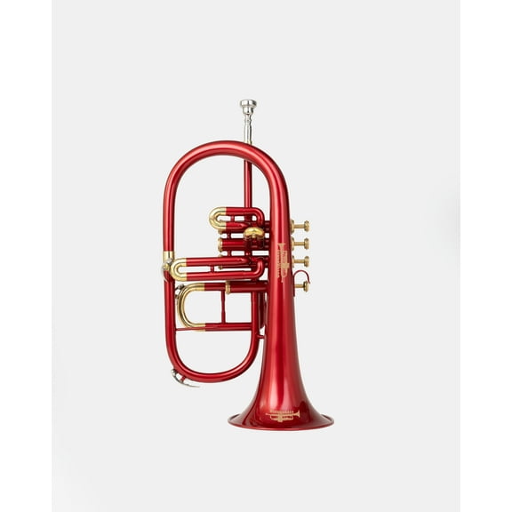 Professional Flugel Horn 4 Valve Brass Bb Flugelhorn with Mouthpiece & Case Smooth Valve Action, Rich Warm Tone for Band, Orchestra & Jazz, Red