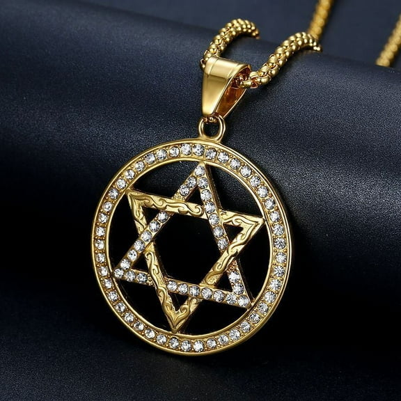 Religious Magen Star of David Pendants Necklace 14K Yellow Gold Hexagram Necklace Women/Men Iced Out Jewish Jewelry