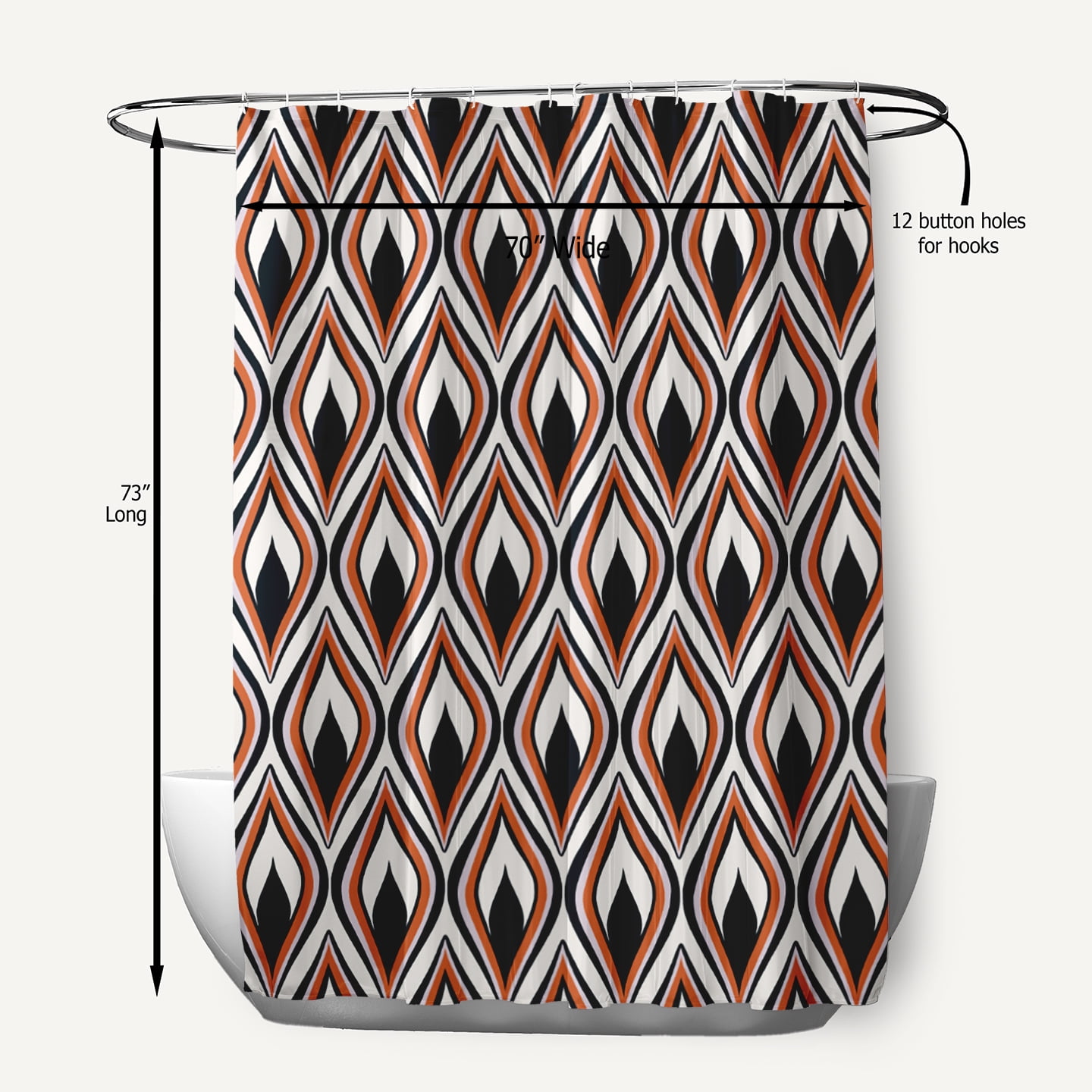 Simply Daisy 70" W x 73" L Feathers Polyester Shower Curtain, Black [1 Ct]