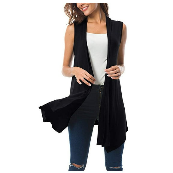 MESSUEN Long Vest for Women Sleeveless Cardigan Vest for Women Casual Tops Draped Open Front Cardigan Vest Asymmetric Blouse Tops Women Blouses Ladies Tops and Blouses Black L
