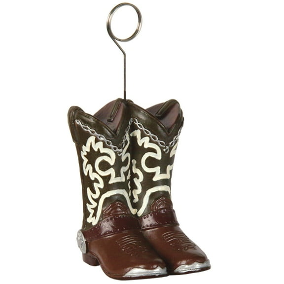 Pack of 6 Brown and Silver Western Cowboy Boots Photo or Balloon Holders 6oz.