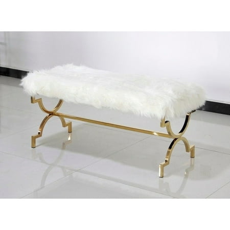 Best Master Furniture Emerson White Faux Fur with Gold Base