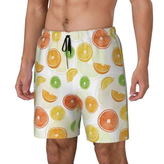Kdxio Colorful Lemons Print Mens Swim Shorts with Mesh Lining, Breathable and Quick-Drying, Adjustable Waist, Privacy Pocket-Small