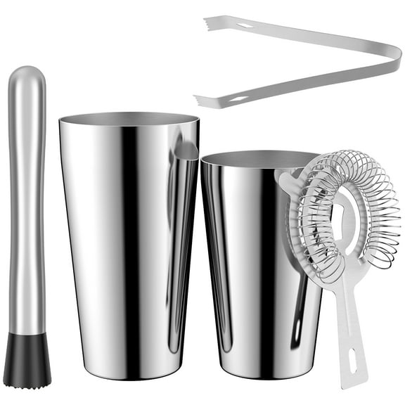 5 Pcs Cocktail Shaker Set Professional 18/8 Grade Stainless Steel Bartender Kit with Strainer Clip Stirrer for Beginner Bar Party Holiday