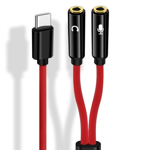 Type C to Dual 3.5mm Audio Jack Adapter Cable, HiFi Sound Headphone Microphone Connector for Music and Calls