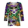 thumbnail image 5 of Cadancy Mardi Gras Shirts for Women 3/4 Sleeve Button V Neck Tunic Pullover Tops Glitter Holiday Rave Party Trendy Blouse Casual Loose Carnival Outfits, 5 of 6
