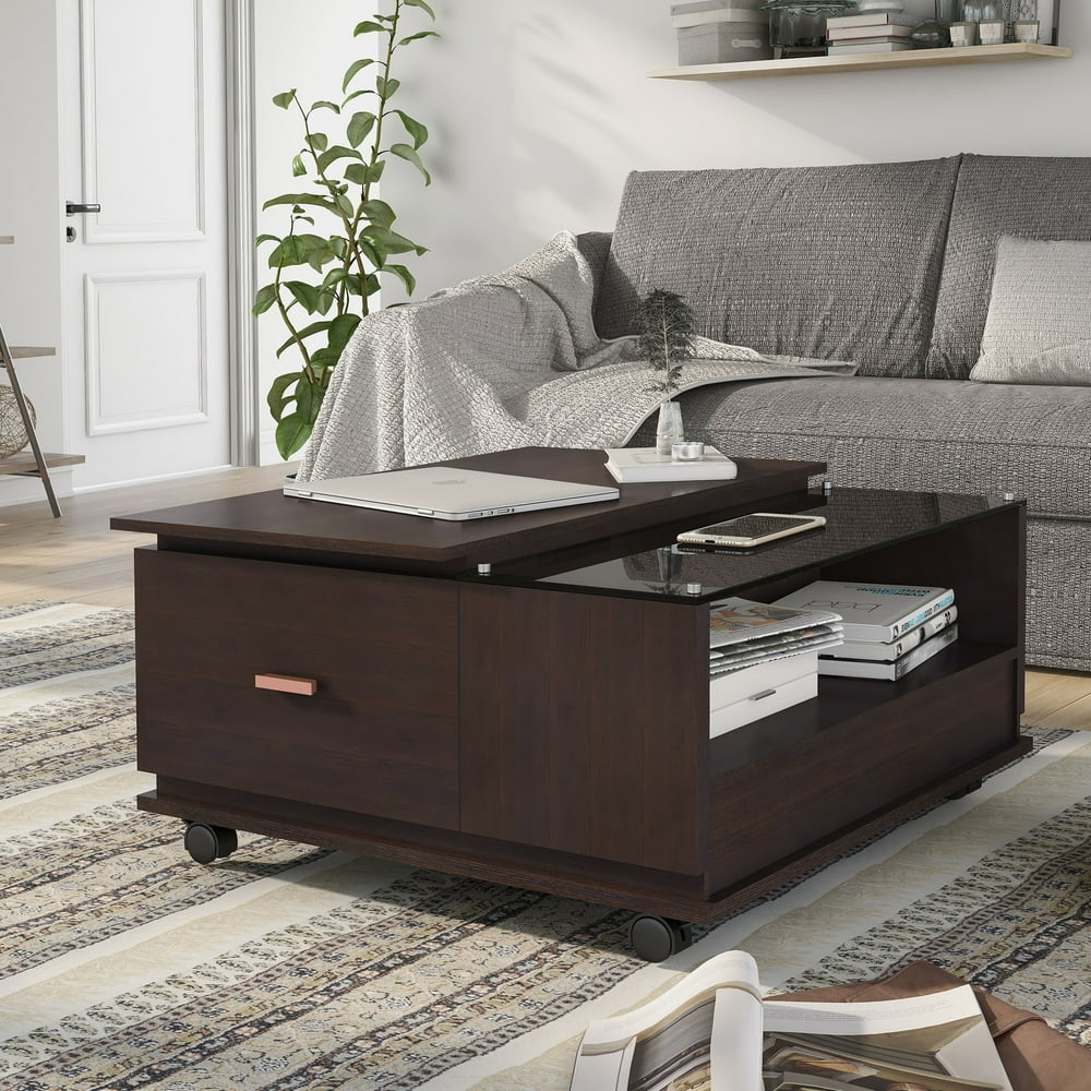 Jeyjey Contemporary Espresso Mobile Coffee Table