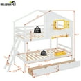 thumbnail image 2 of Bellemave Twin Over Twin House Bunk Bed with 2 Drawers,1 Storage Box and 1 Shelf,Window and Roof,Wooden House Bunk Bed Frame ,White, 2 of 9