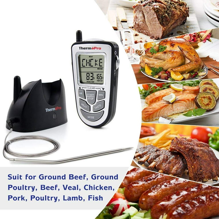 ThermoPro TP09 Electric Wireless Remote Food Cooking Meat BBQ Grill Oven Smoker  Thermometer / Timer, 300 Feet Range 