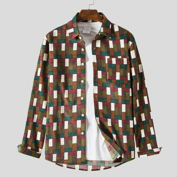 TIHLMK Mens Long Sleeve T Shirts Men Splicing Striped Corduroy Leisure Retro Long-sleeved Shirt Top Blouse