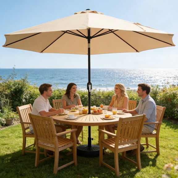 HaiNova 9FT Outdoor Patio Umbrella Table Market Umbrella with Push Button Tilt/Crank, UV Protection Waterproof Suitable for Garden, Deck, Khaki