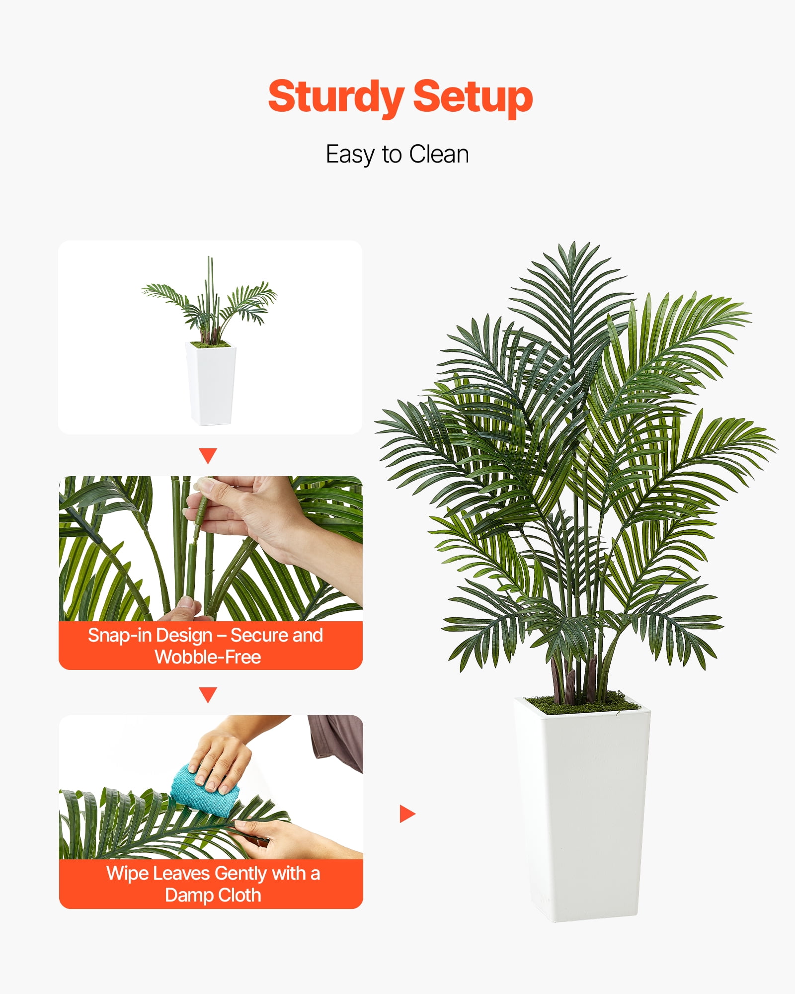 VEVOR Artificial Areca Palms 4 ft, 2 Pack Fake Palm Tropical Plants with White Tall Planter, Faux Floor Silk Plant in Pot, Large Tree for Home Office Living Room Decor House Warming, Indoor Outdoor